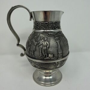 Vintage Pewter Pitcher Stein Collectible German Scene 95% Pewter Grenningloh